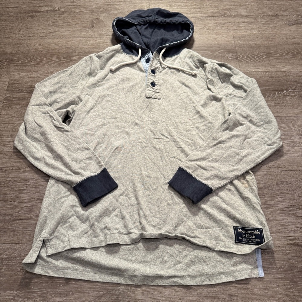 Abercrombie & Fitch Hoodie Men XXL Gray Cotton Henley Pullover Casual Athleisure